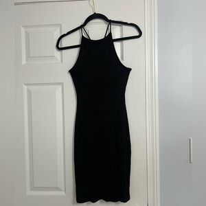 H&M black halter body con black dress